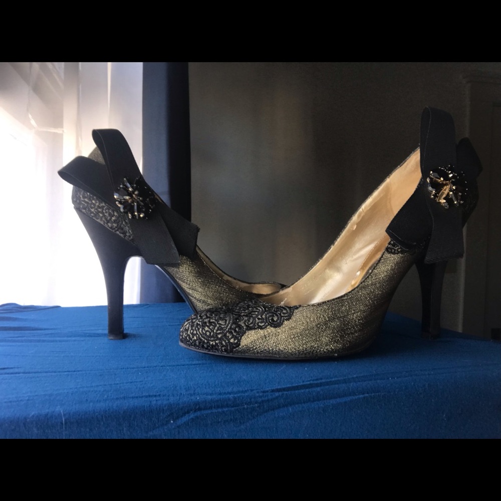 Black and gold heels